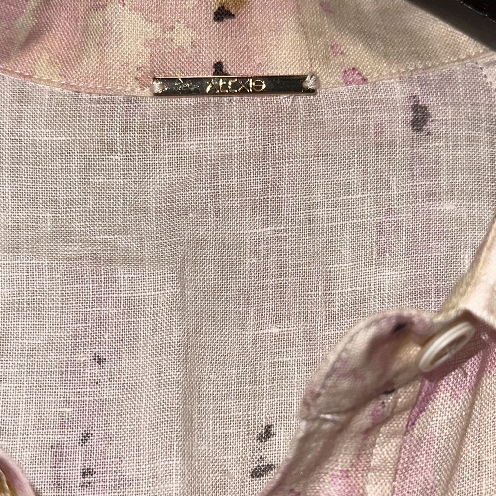 ALEXIS Intermix distressed-finish pink linen button down shirt blouse top M - Picture 6 of 8